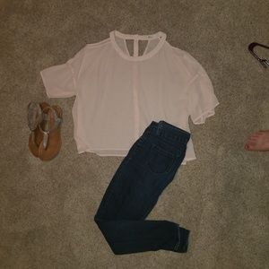 Pink tank cold shoulder blouse
